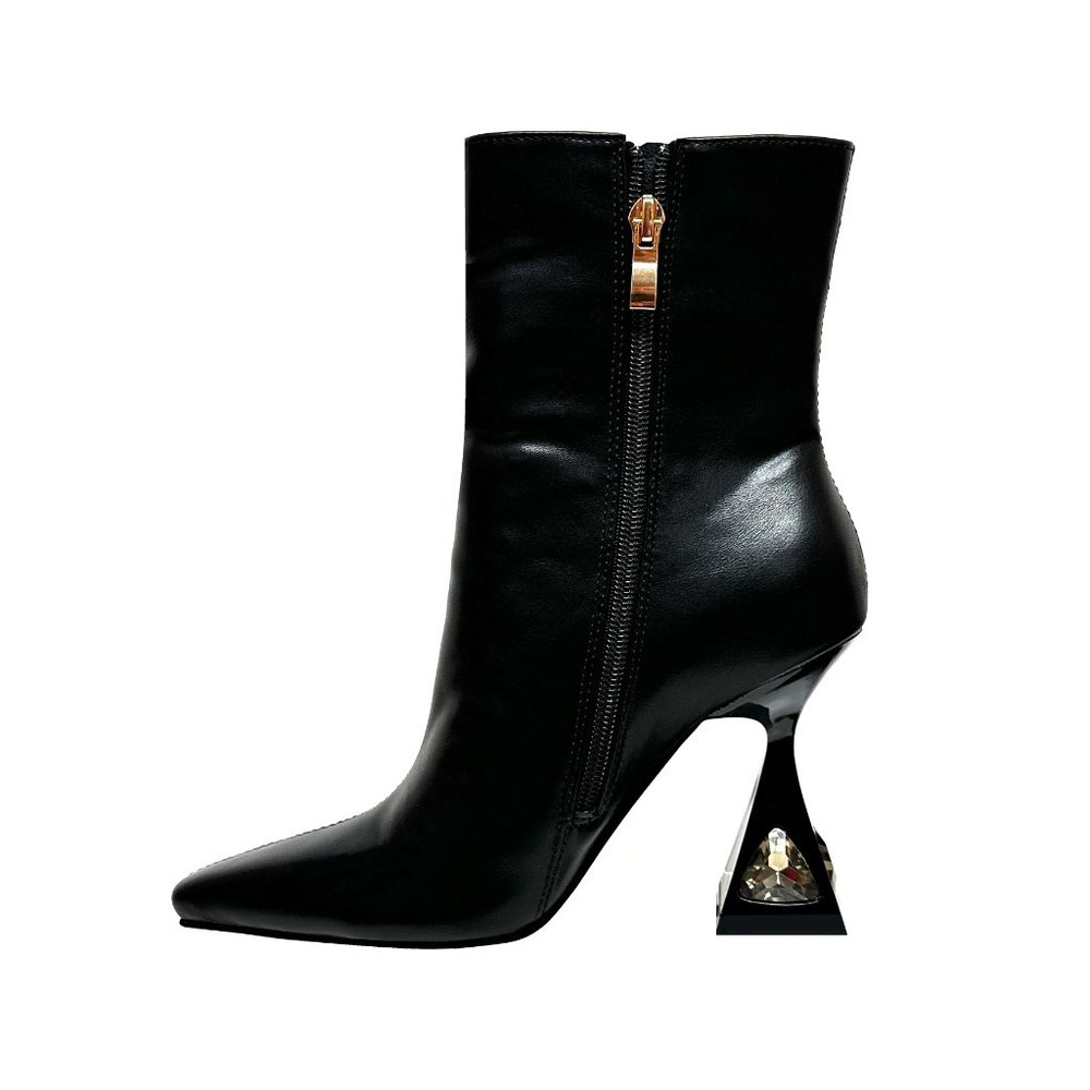 Cool Fashion Womens Black Leather Metallic High Heel Pointy Stiletto Boots